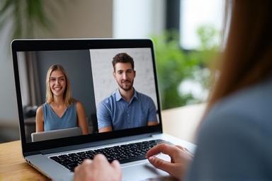 Person conducting a remote interview on a laptop