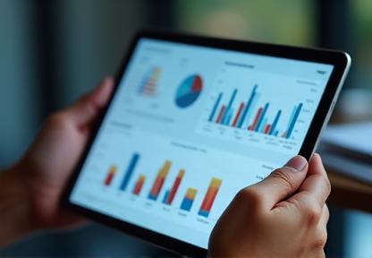 Person evaluating data on a tablet